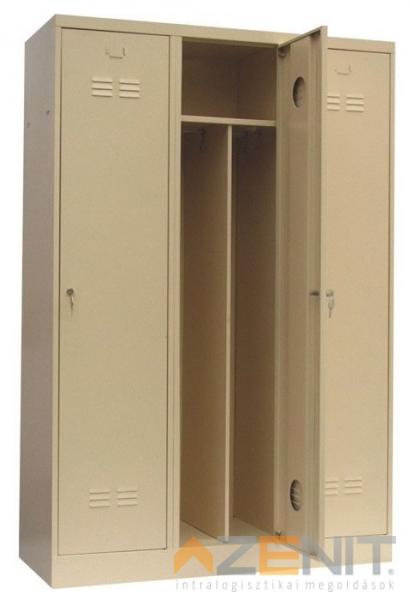 Válaszfalas kivitelű fém öltőzőszekrény 3 ajtóval krém színben